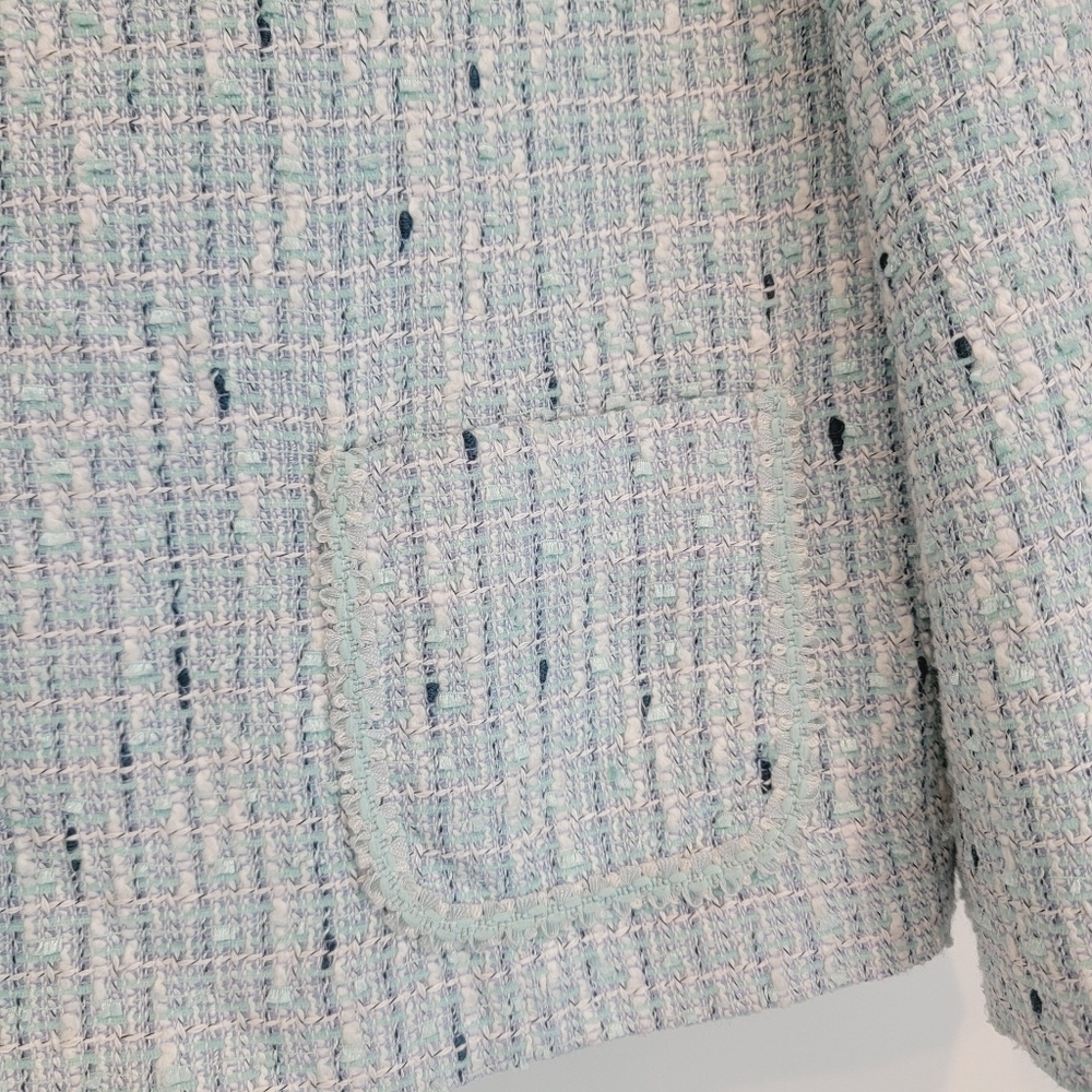 Alfred Dunner Blue White Aqua Boucle Tweed Suit Blazer Jacket 14 Petite - Picture 7 of 15